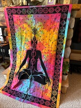 Rainbow Chakra Tie-Dye Meditation Wall Hanging Tapestry, Large, 78" x 52" | NEW
